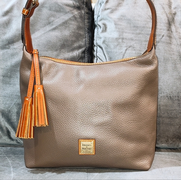 DOONEY & BOURKE PAIGE SAC PEBBLED LEATHER TASSLED HOBO BAG IN ELEPHANT BNWOT - Picture 9 of 16
